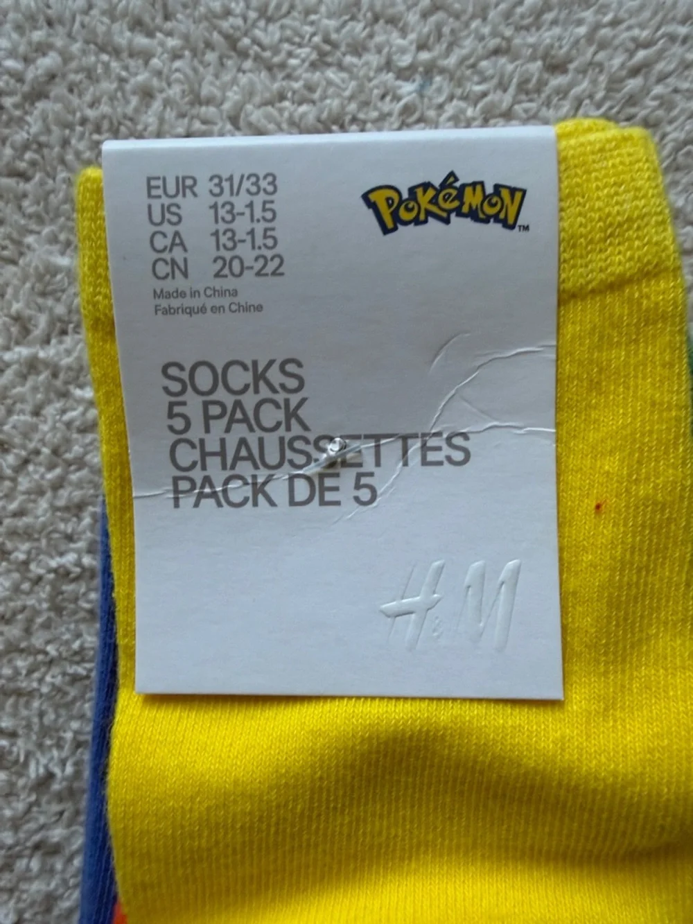 H&M Pokemon NWT socks, 5 pack, size 13 - 1.5